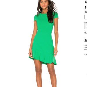 Bright Green Alice + Olivia Fable Asymmetric Mini Crepe Dress